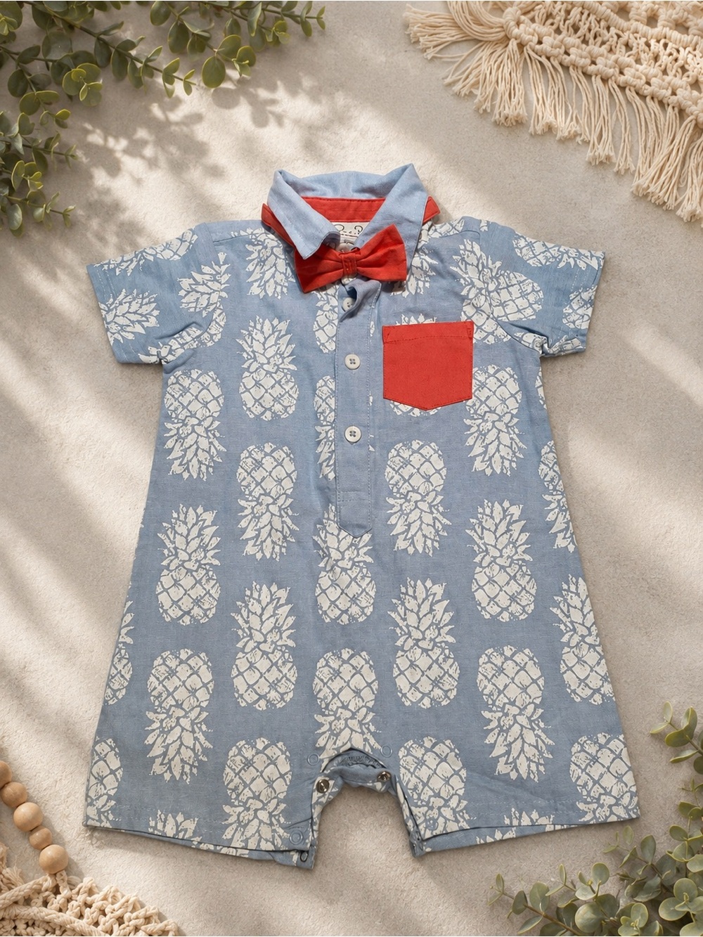 Rene Rofe Blue and Red Pineapple Bodysuit